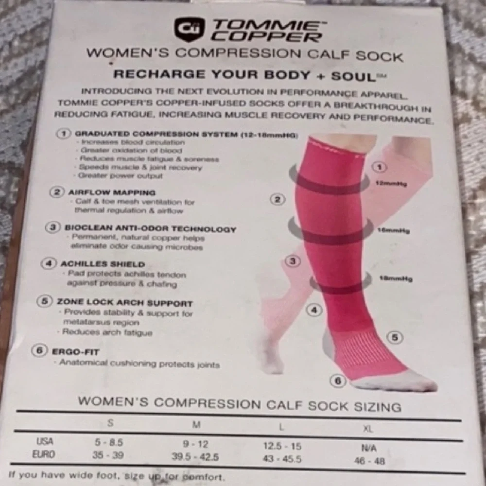 Tommie Copper Women’s Pink and Gray Compression Calf Socks Size M 9-12
